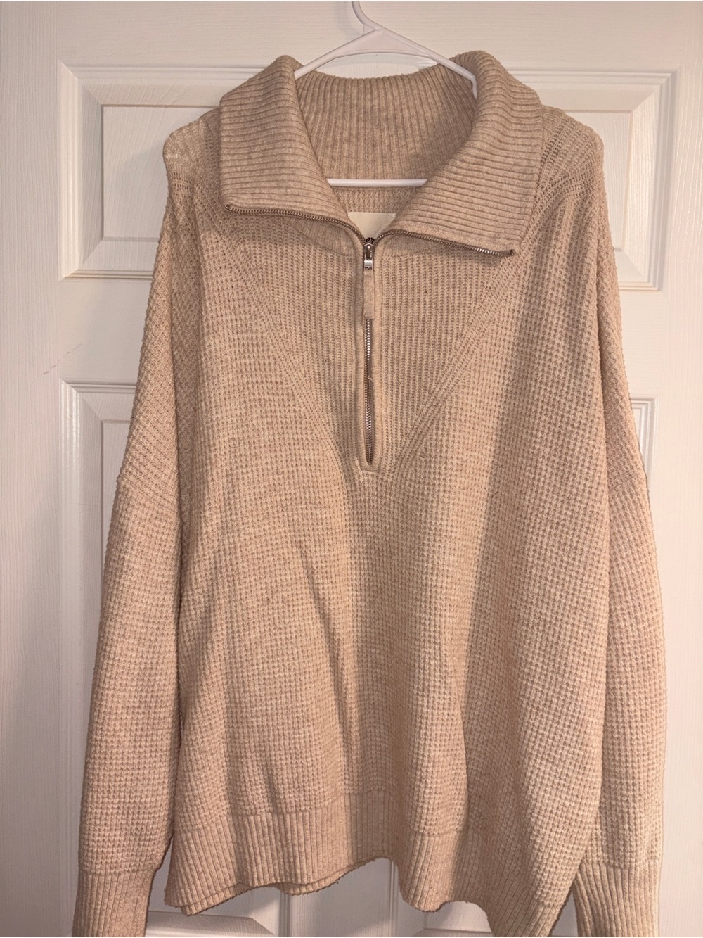 aerie Light Beige Waffle Half-Zip Pullover